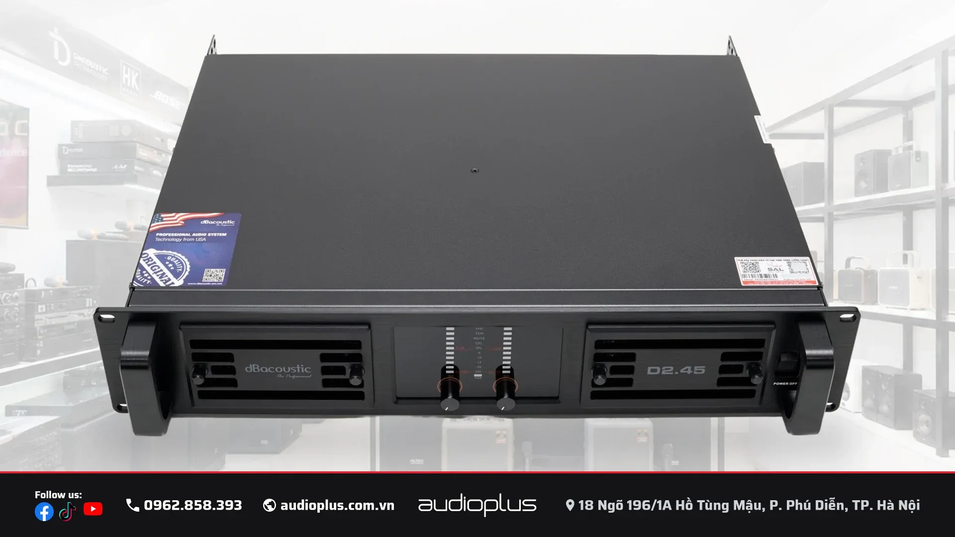 Cục đẩy DBACOUSTIC D2.45 nhìn từ trên, nắp máy phủ sơn tĩnh điện đen