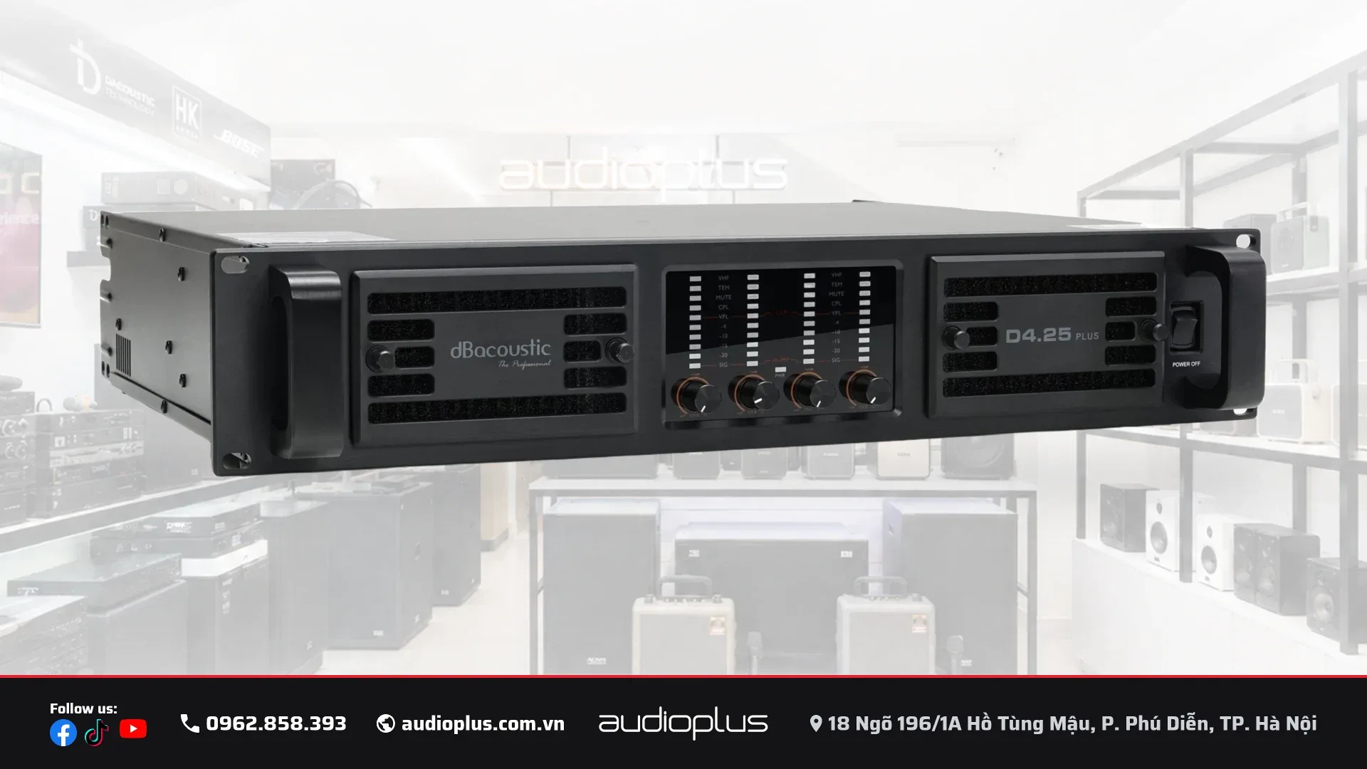 Cục đẩy công suất DBACOUSTIC D4.25 Plus PREMIUM 4 kênh khung rack 19 inch nặng 13,6 kg