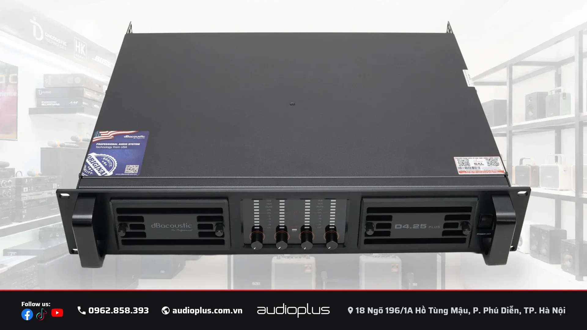 Cục đẩy DBACOUSTIC D4.25 Plus nhìn từ trên, nắp máy phủ sơn tĩnh điện đen