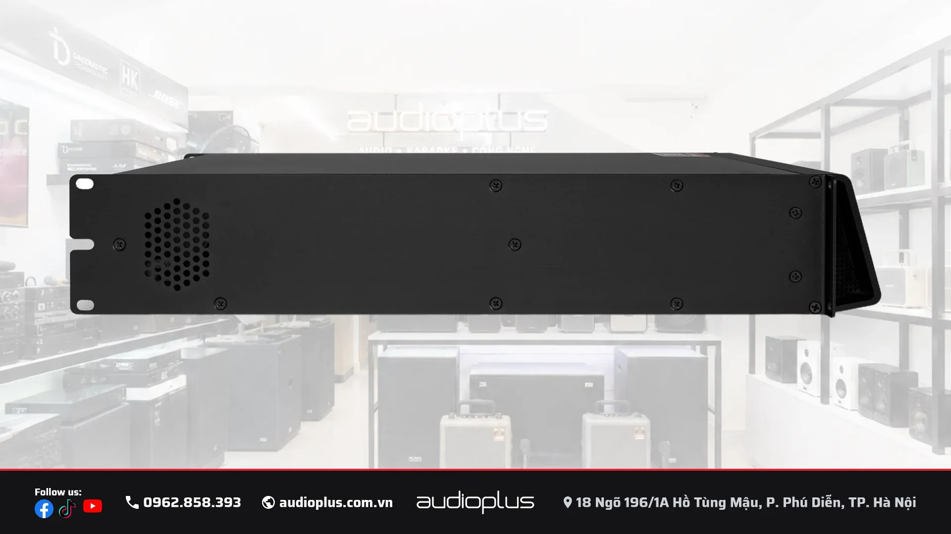 Cục đẩy DBACOUSTIC DPi 2000:4 nhìn nghiêng, vỏ thép cán nguội đen nhám