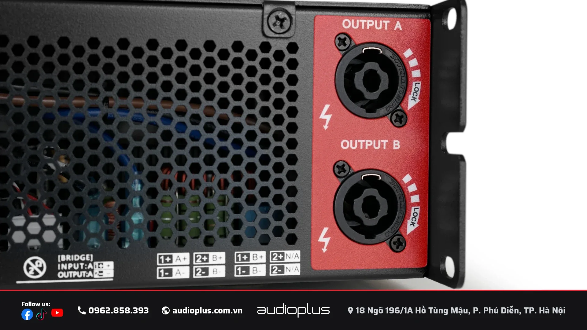Hai cổng ra Speakon OUTPUT A và OUTPUT B của cục đẩy DBACOUSTIC DPi 3200:2