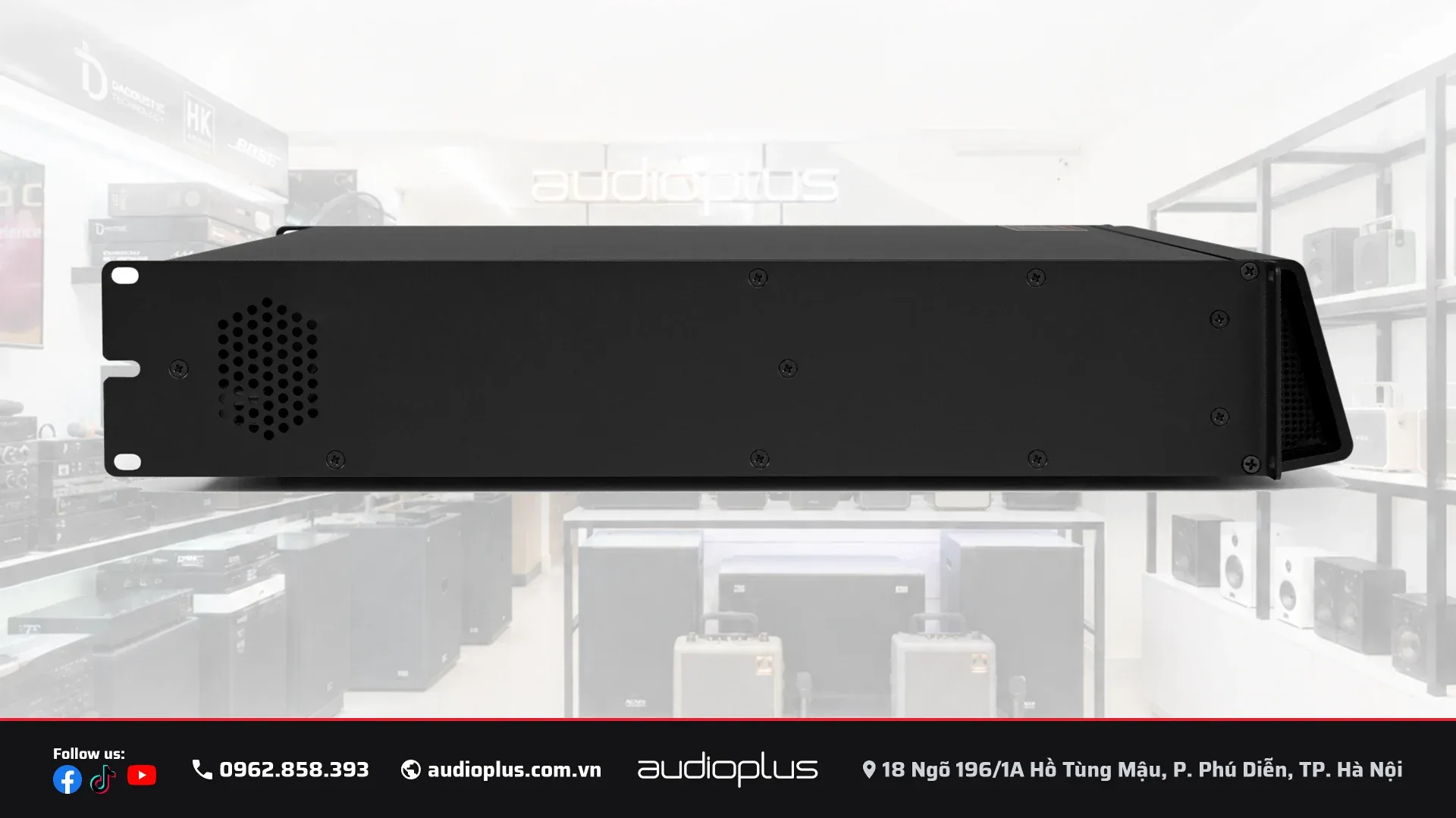 Cục đẩy DBACOUSTIC DPi 3200:2 nhìn nghiêng, vỏ thép cán nguội đen nhám khung 2U