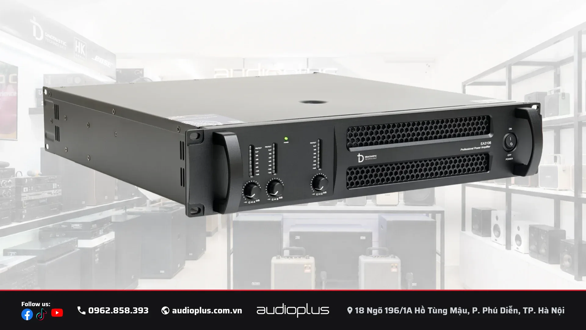 Cục đẩy công suất DBACOUSTIC EA3106 PREMIUM 3 kênh khung rack 19 inch nặng 22 kg