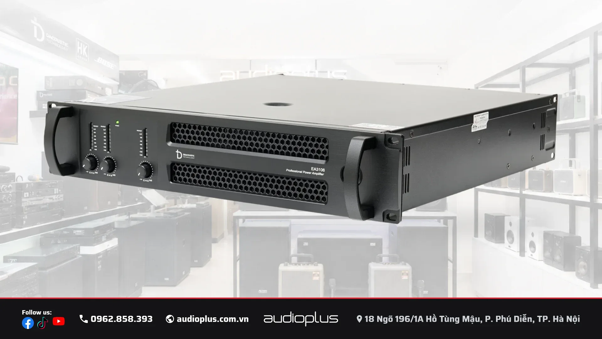 Cục đẩy DBACOUSTIC EA3106 nhìn nghiêng, thân máy phủ sơn tĩnh điện đen