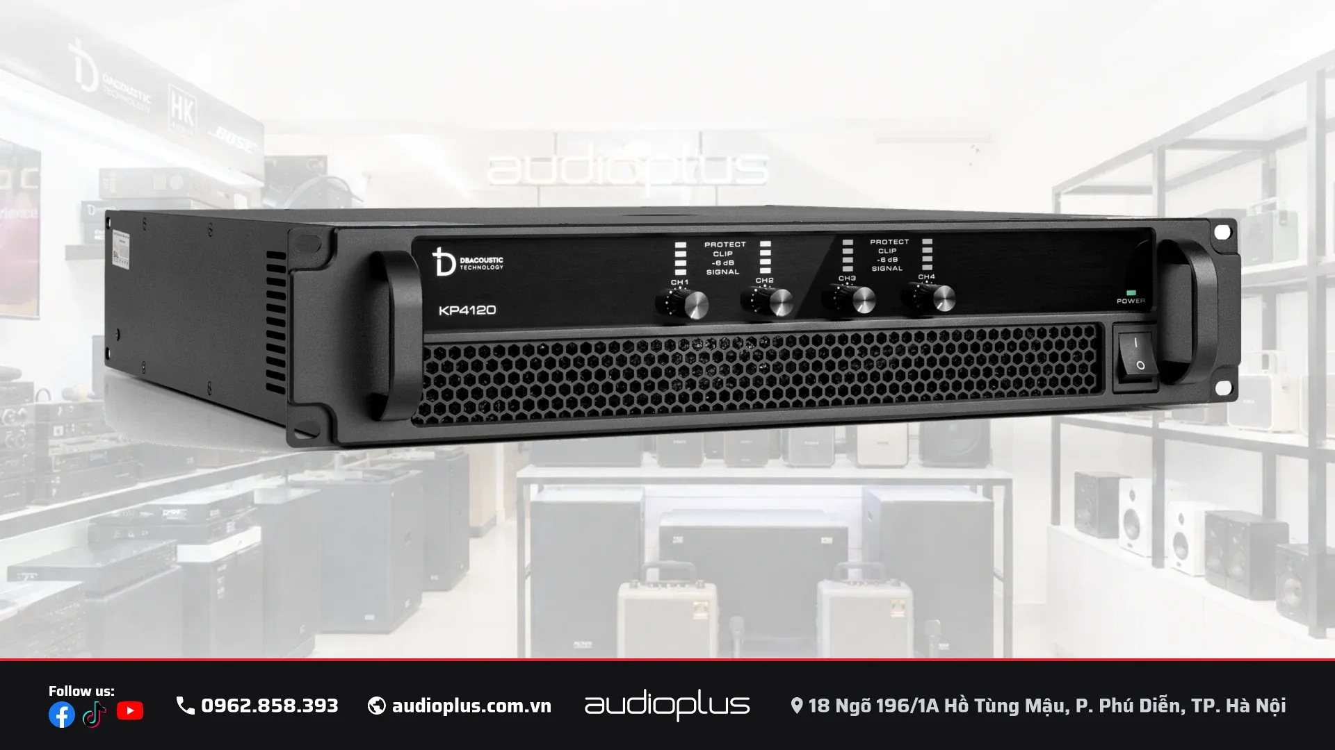 Cục đẩy công suất DBACOUSTIC KP4120 PREMIUM 4 kênh khung rack 19 inch nặng 26,6 kg