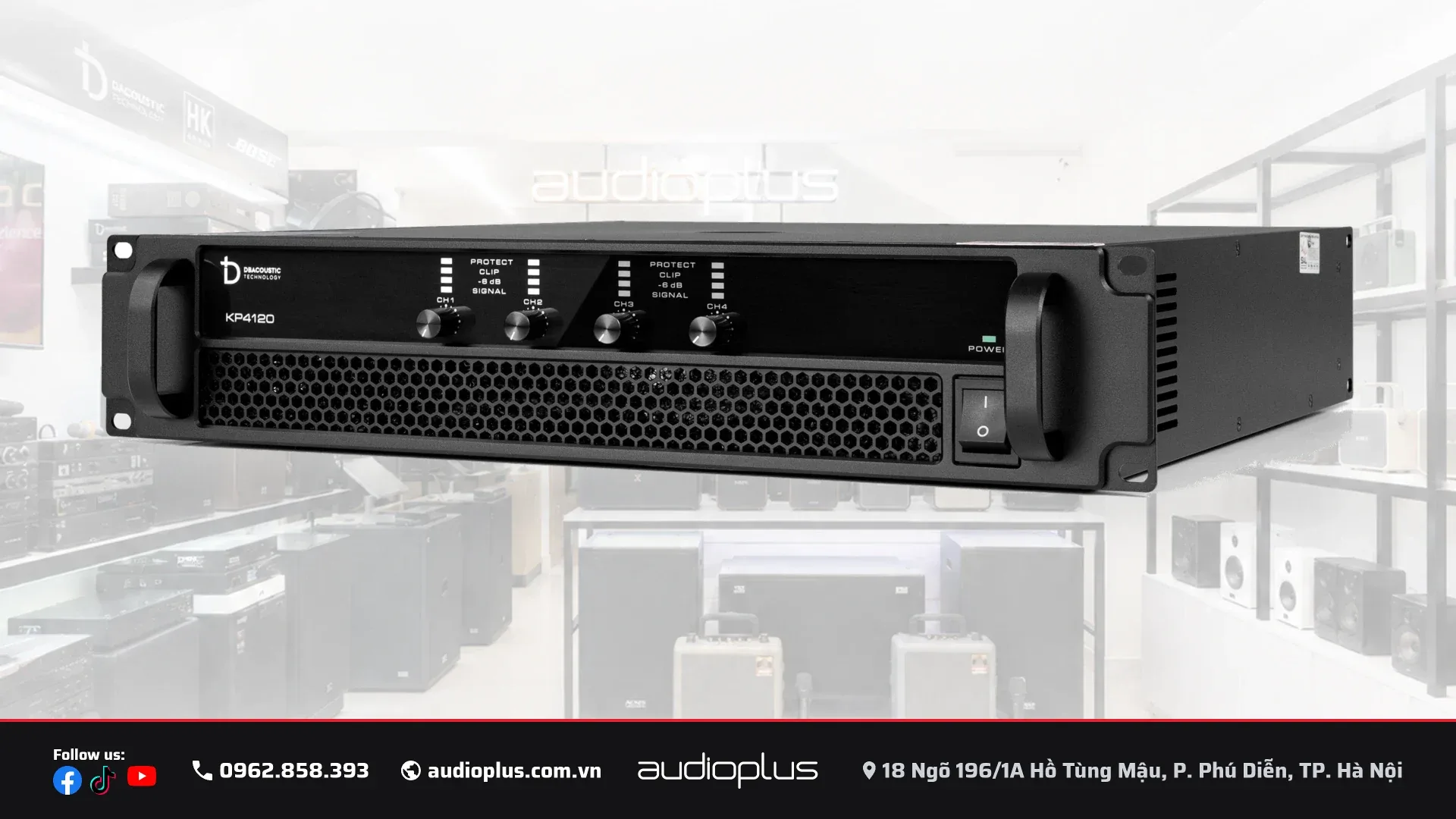 Cục đẩy DBACOUSTIC KP4120 nhìn nghiêng, thân máy cao 90 mm phủ sơn tĩnh điện đen