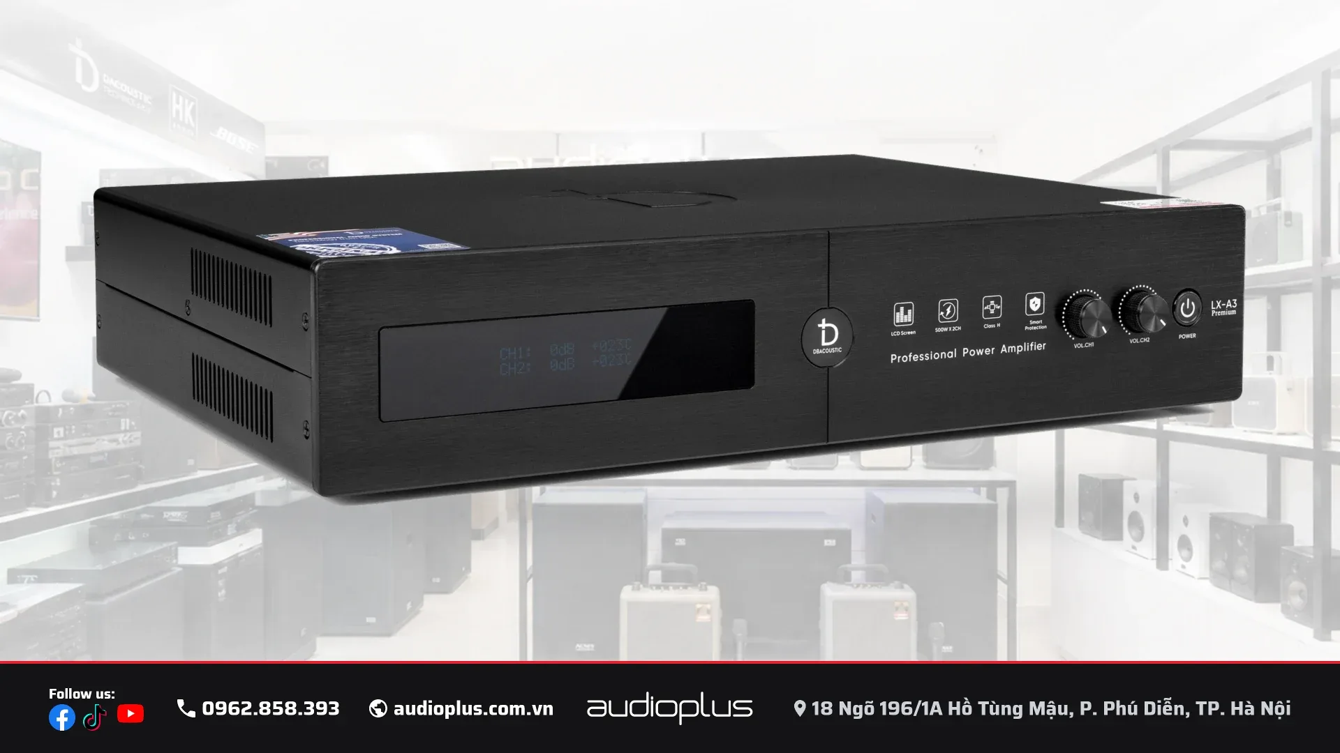 Cục đẩy công suất DBACOUSTIC LX-A3 PREMIUM 2 kênh Class H vỏ nhôm xước dáng hi-fi