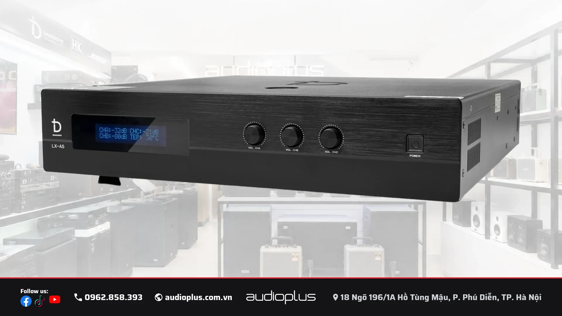 Cục đẩy công suất DBACOUSTIC LX-A5 PREMIUM 3 kênh Class H vỏ nhôm xước dáng hi-fi