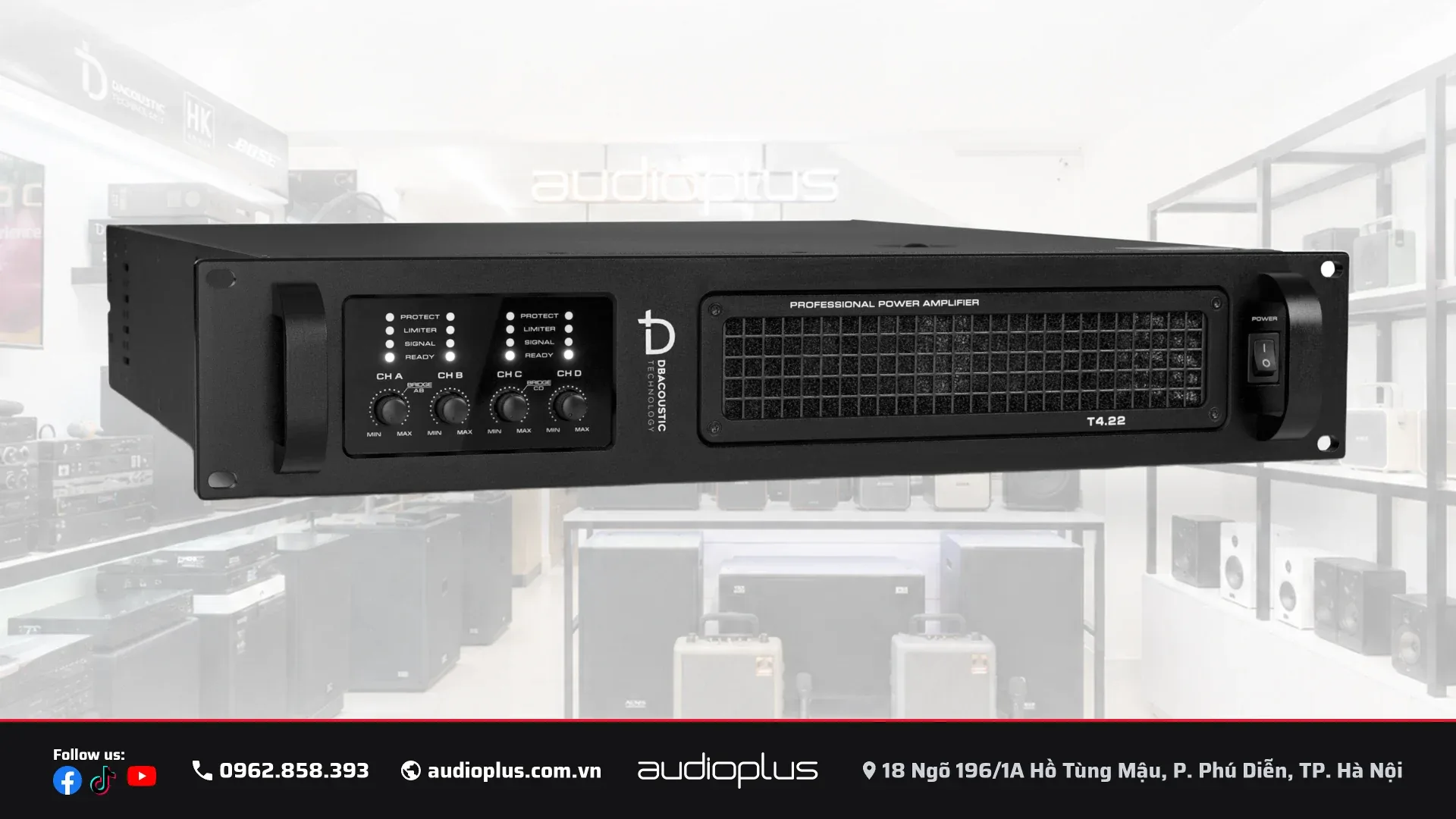 Cục đẩy công suất DBACOUSTIC T4.22 PREMIUM 4 kênh Class H+ khung rack 2U
