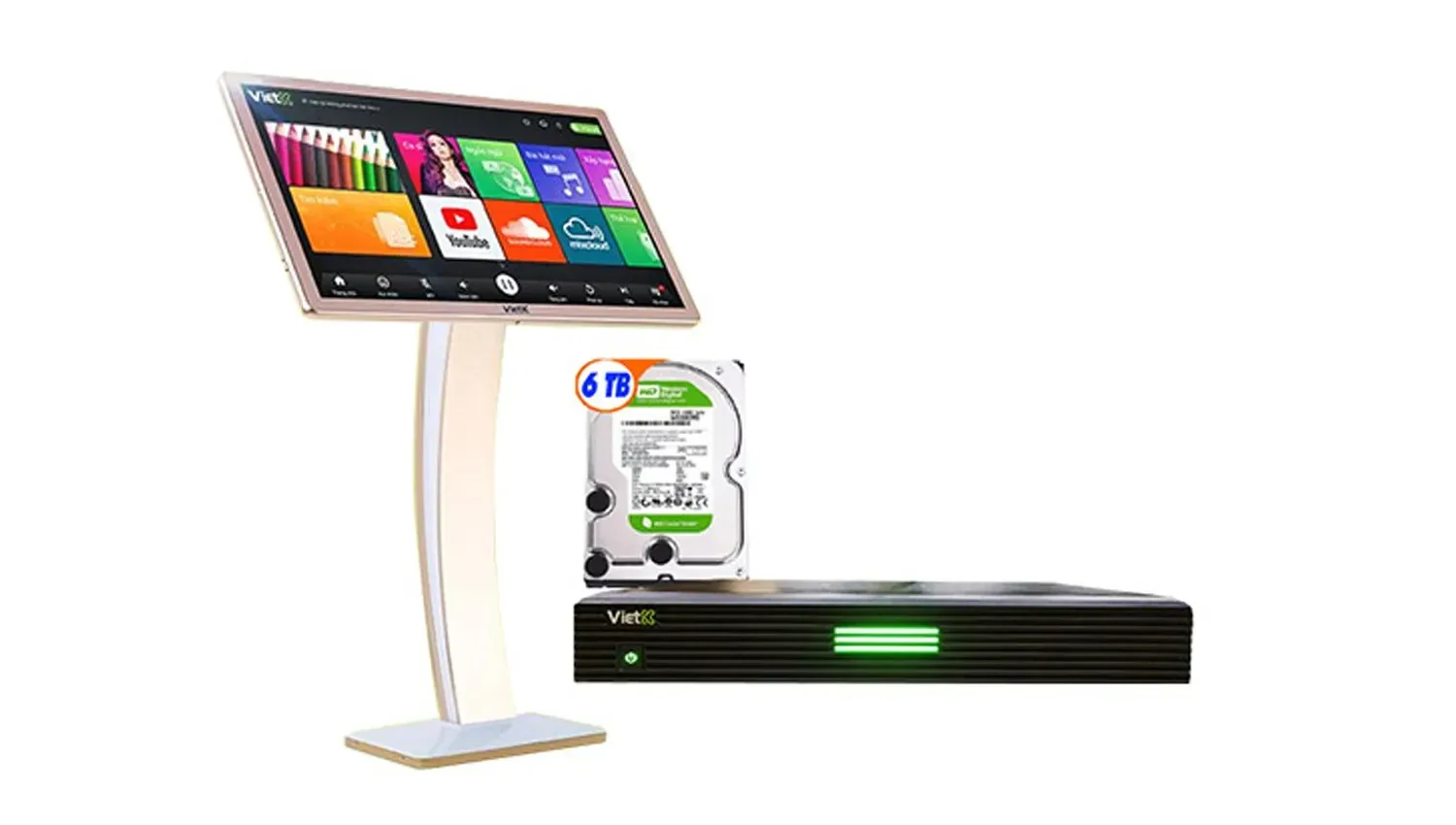 Bộ đầu màn karaoke VietK: màn hình cảm ứng chọn bài, đầu phát và ổ cứng 6TB