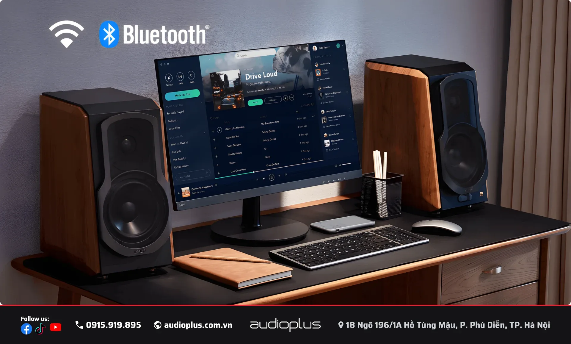 EDIFIER S1000W trên bàn làm việc — kết nối Wi-Fi và Bluetooth với PC