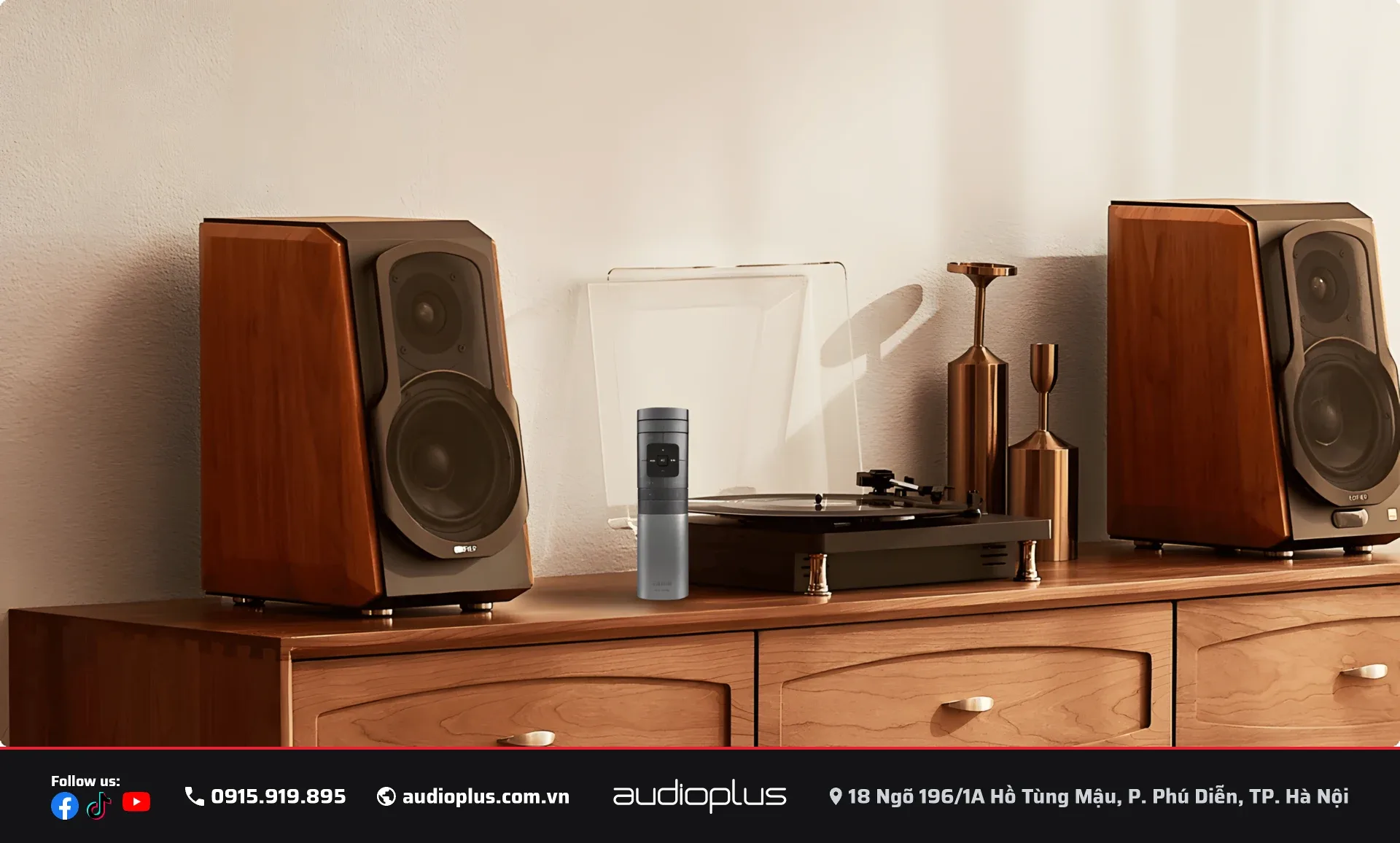EDIFIER S1000W trong góc nghe nhạc vinyl với mâm đĩa than
