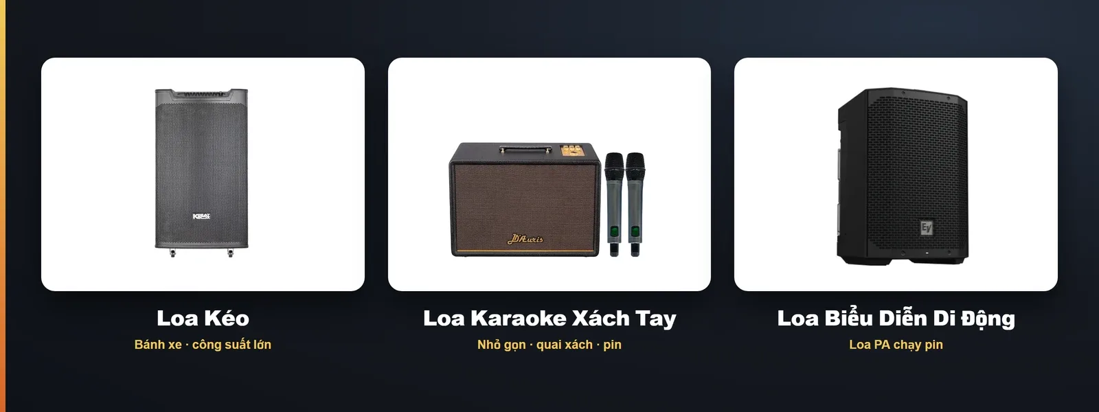 Ba nhóm loa karaoke di động tại AudioPlus: loa kéo, loa karaoke xách tay và loa biểu diễn di động