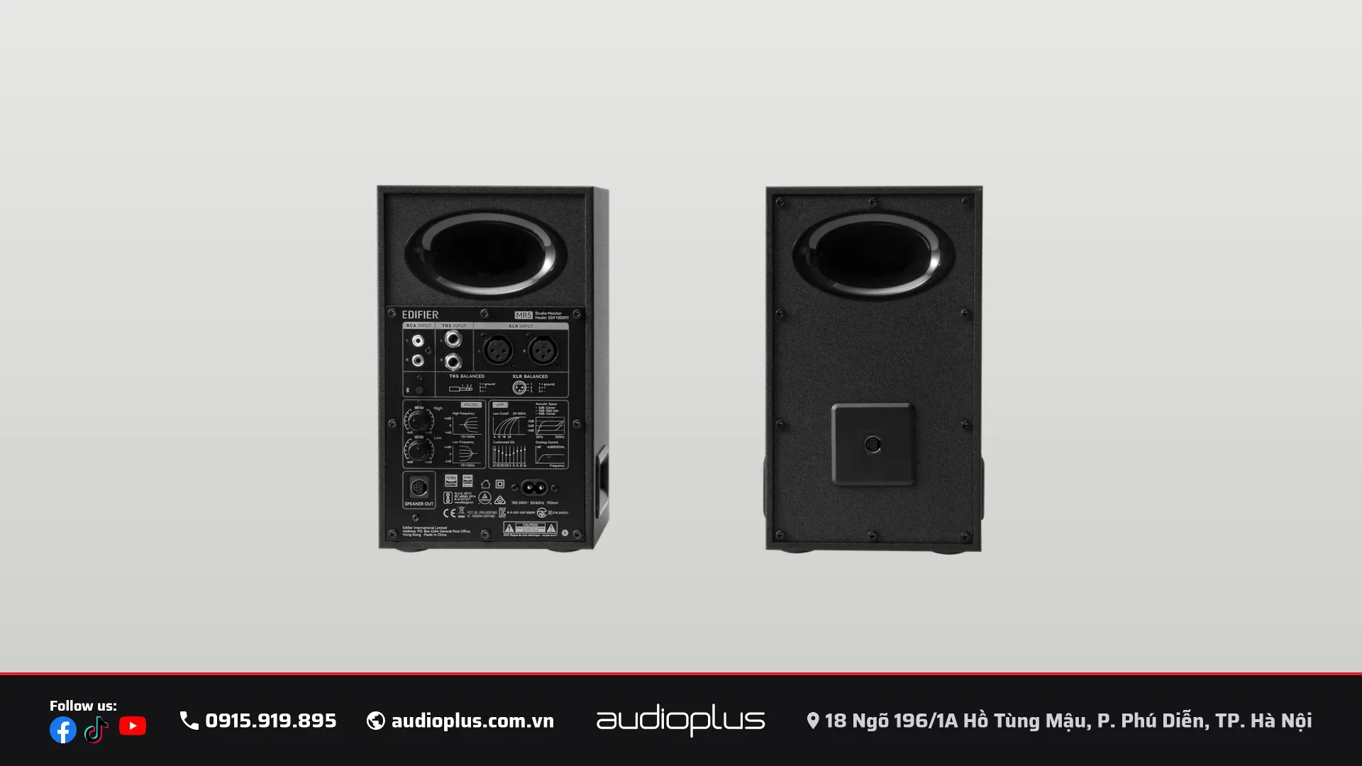 Loa kiểm âm EDIFIER MR5 nhìn mặt sau, cổng XLR/TRS/RCA